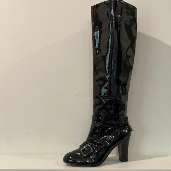 BURBERRY Patent Leather Buckle Heel Black Glossy Boots Size 6/6.5 - Picture 4 of 17